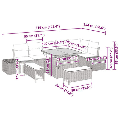 Gartensofa-set mit Kissen 9 pcs Schwarz Poly-Rattan