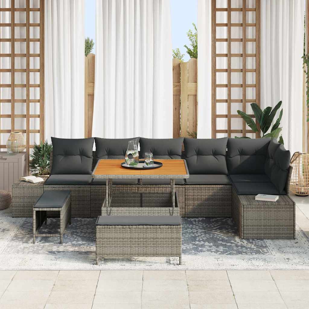 Gartensofa-set mit Kissen 9 pcs Grau Poly-Rattan