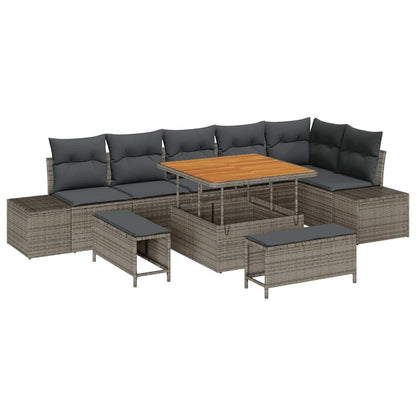 Gartensofa-set mit Kissen 9 pcs Grau Poly-Rattan