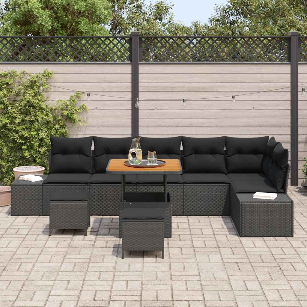 Gartensofa-set mit Kissen 9 pcs Schwarz Poly-Rattan