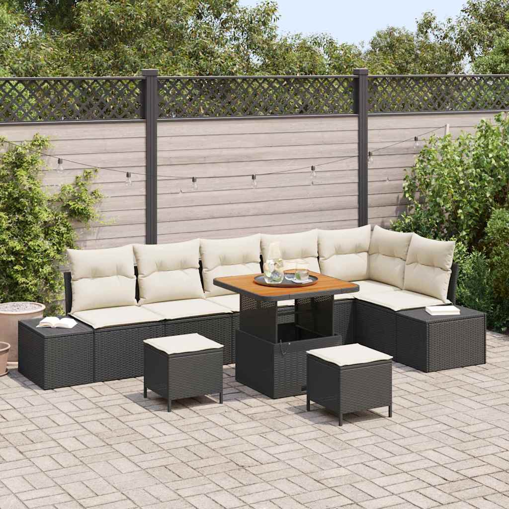 Gartensofa-set mit Kissen 9 pcs Schwarz Poly-Rattan
