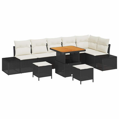Gartensofa-set mit Kissen 9 pcs Schwarz Poly-Rattan