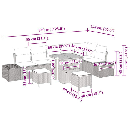 Gartensofa-set mit Kissen 9 pcs Schwarz Poly-Rattan