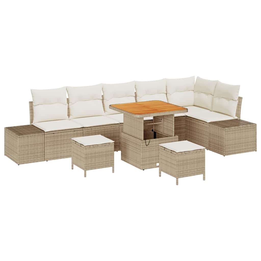 Gartensofa-set mit Kissen 9 pcs Beige Poly-Rattan