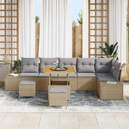 Gartensofa-set mit Kissen 9 pcs Beige Poly-Rattan