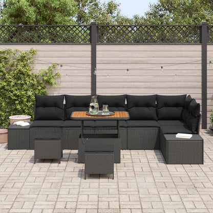 Gartensofa-set mit Kissen 9 pcs Schwarz Poly-Rattan