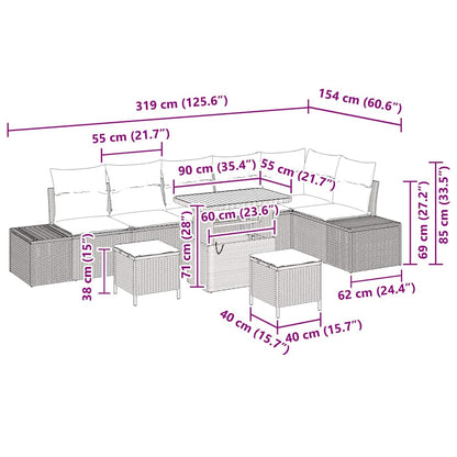 Gartensofa-set mit Kissen 9 pcs Grau Poly-Rattan