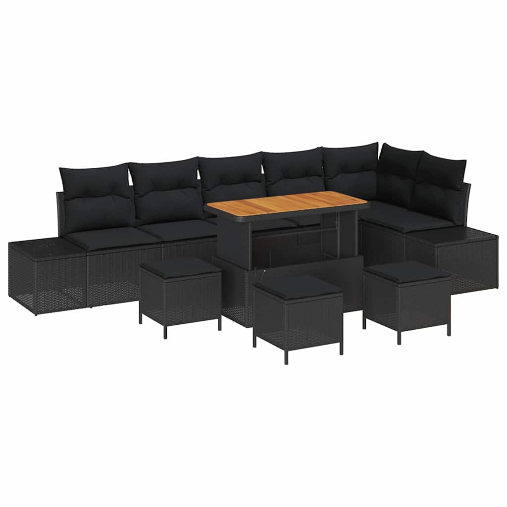 Gartensofa-set mit Kissen 10 pcs Schwarz Poly-Rattan