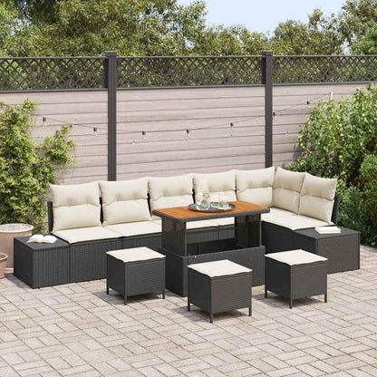 Gartensofa-set mit Kissen 10 pcs Schwarz Poly-Rattan
