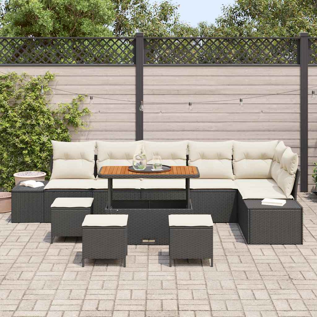 Gartensofa-set mit Kissen 10 pcs Schwarz Poly-Rattan