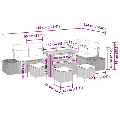 Gartensofa-set mit Kissen 10 pcs Schwarz Poly-Rattan