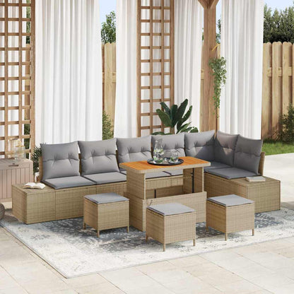 Gartensofa-set mit Kissen 10 pcs Beige Poly-Rattan