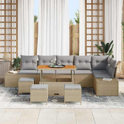 Gartensofa-set mit Kissen 10 pcs Beige Poly-Rattan