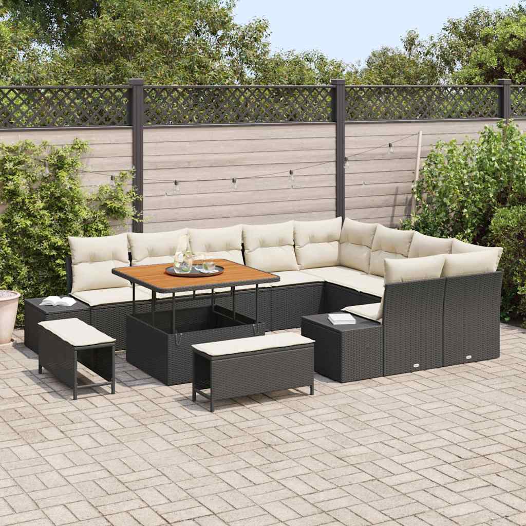 Gartensofa-set mit Kissen 12 pcs Schwarz Poly-Rattan