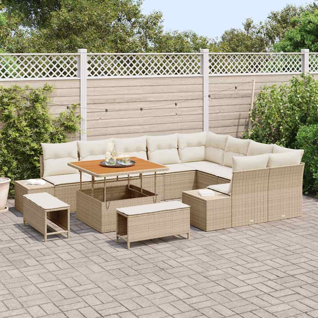 vidaXL Ensemble de canapés de jardin avec coussins 12 pcs Beige Poly-rotin