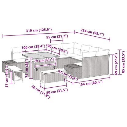 Gartensofa-set mit Kissen 12 pcs Grau Poly-Rattan