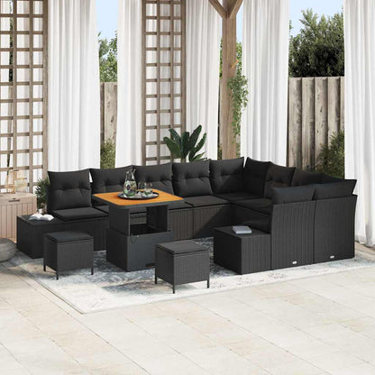 Gartensofa-set mit Kissen 12 pcs Schwarz Poly-Rattan