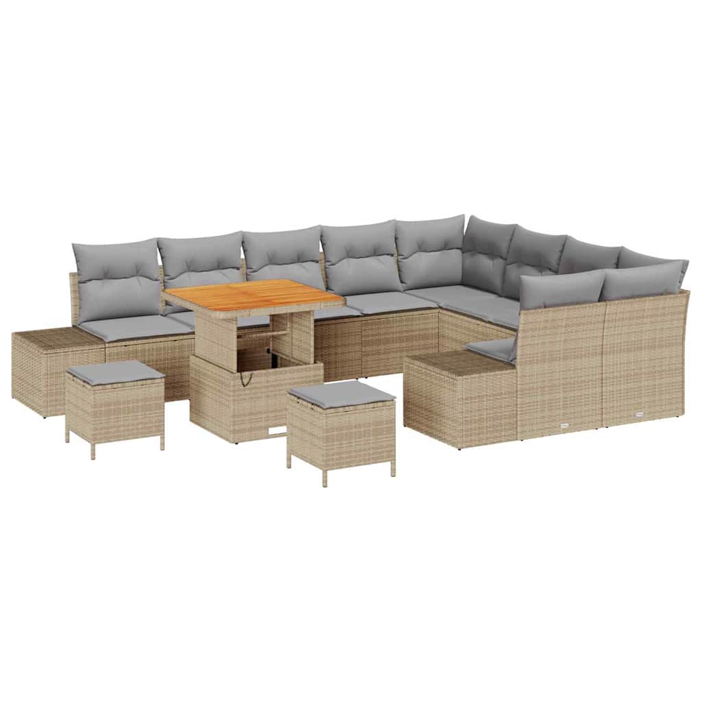 Gartensofa-set mit Kissen 12 pcs Beige Poly-Rattan