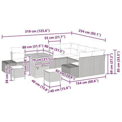 Gartensofa-set mit Kissen 12 pcs Grau Poly-Rattan