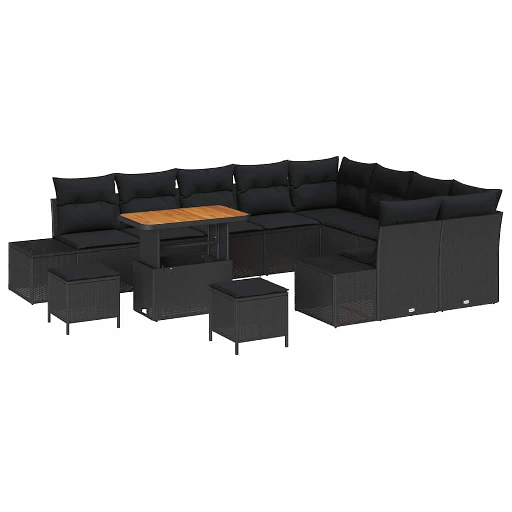 Gartensofa-set mit Kissen 12 pcs Schwarz Poly-Rattan