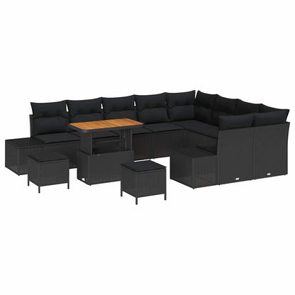 Gartensofa-set mit Kissen 12 pcs Schwarz Poly-Rattan