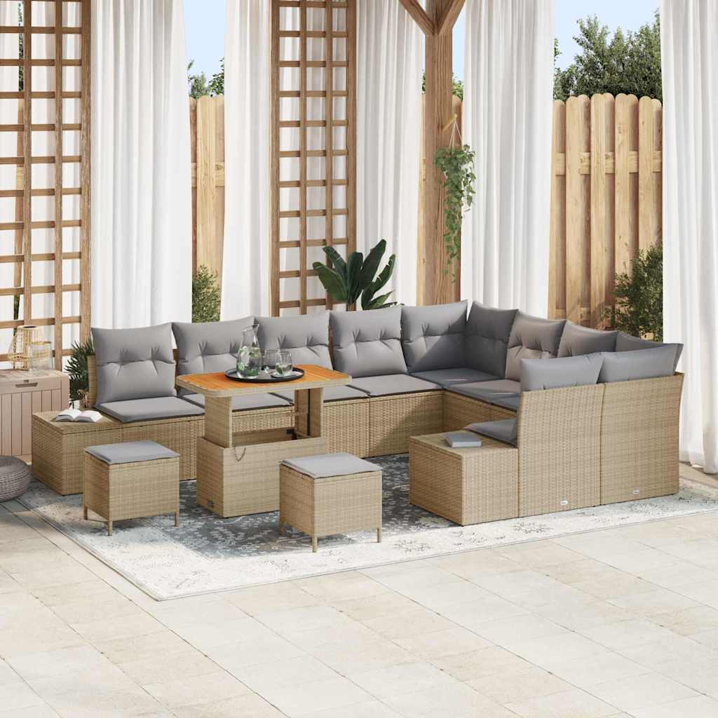 Gartensofa-set mit Kissen 12 pcs Beige Poly-Rattan