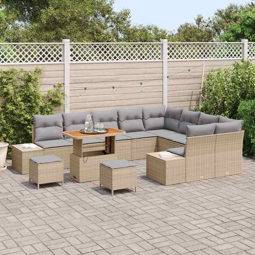 Gartensofa-set mit Kissen 12 pcs Beige Poly-Rattan