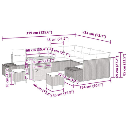 Gartensofa-set mit Kissen 12 pcs Beige Poly-Rattan
