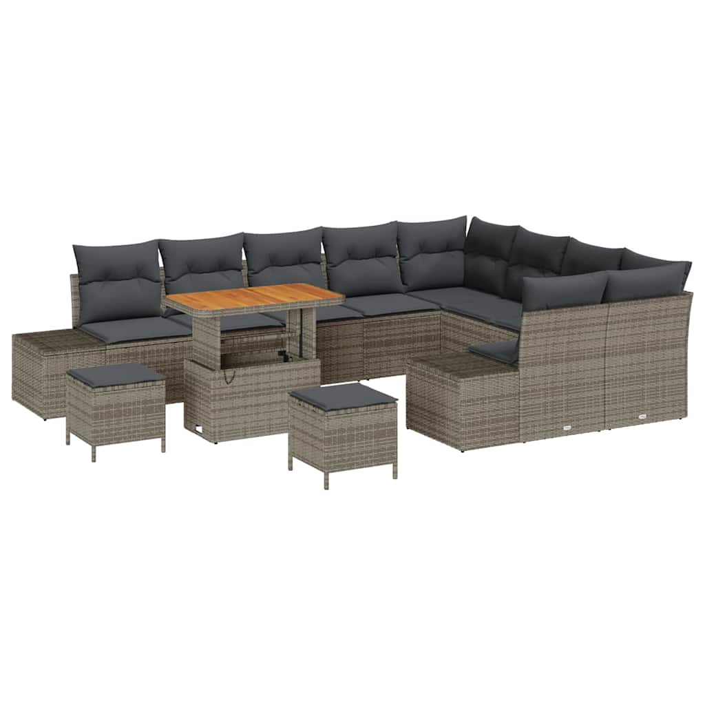 Gartensofa-set mit Kissen 12 pcs Grau Poly-Rattan