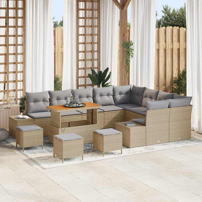 Gartensofa-set mit Kissen 13 pcs Beige Poly-Rattan