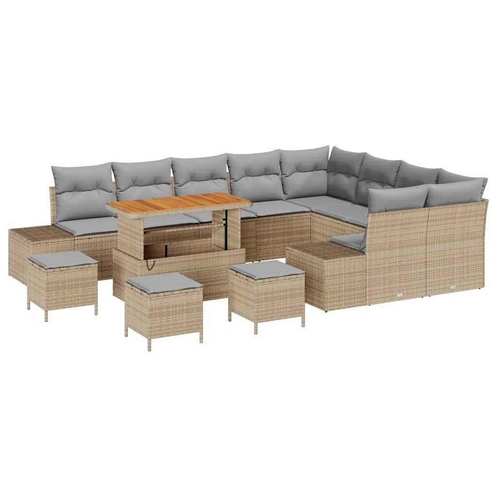 Gartensofa-set mit Kissen 13 pcs Beige Poly-Rattan