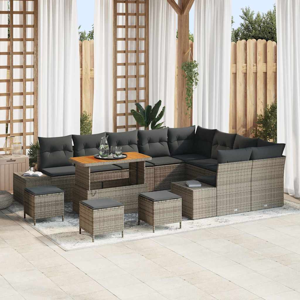 Gartensofa-set mit Kissen 13 pcs Grau Poly-Rattan