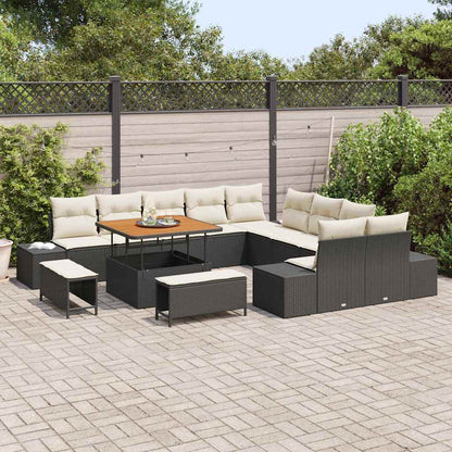 Gartensofa-set mit Kissen 13 pcs Schwarz Poly-Rattan