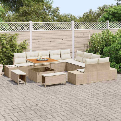 Gartensofa-set mit Kissen 13 pcs Beige Poly-Rattan