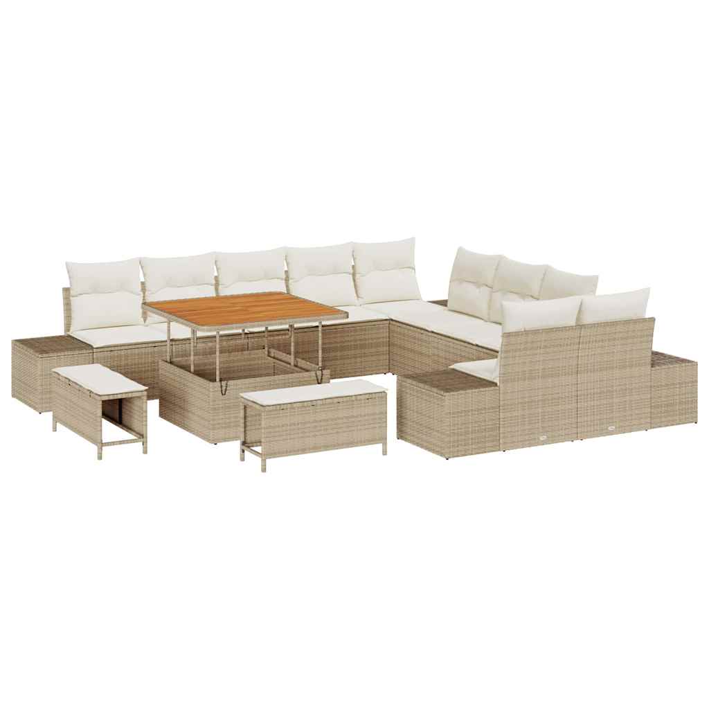 Gartensofa-set mit Kissen 13 pcs Beige Poly-Rattan