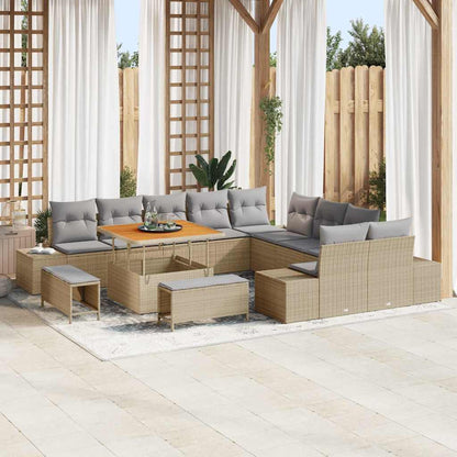 Gartensofa-set mit Kissen 13 pcs Beige Poly-Rattan