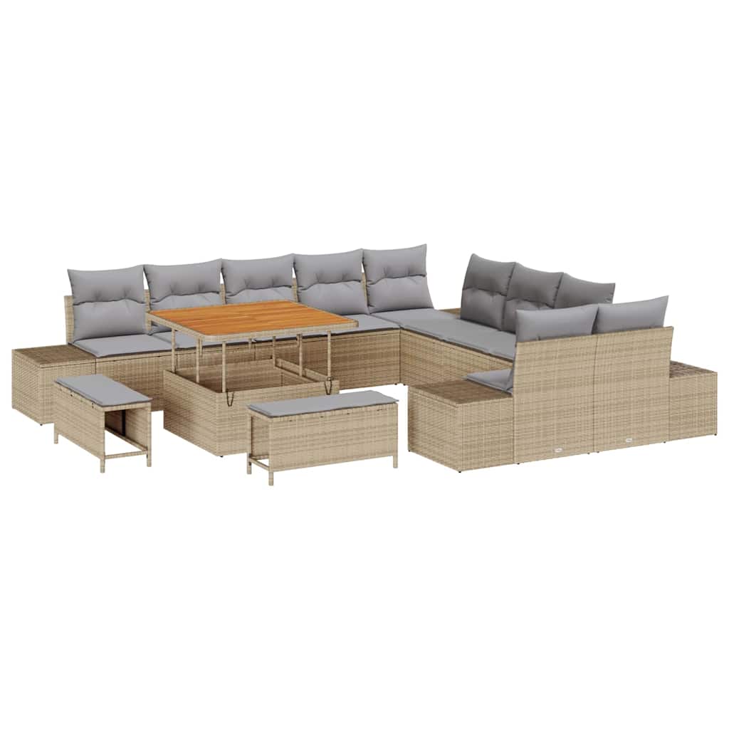 Gartensofa-set mit Kissen 13 pcs Beige Poly-Rattan