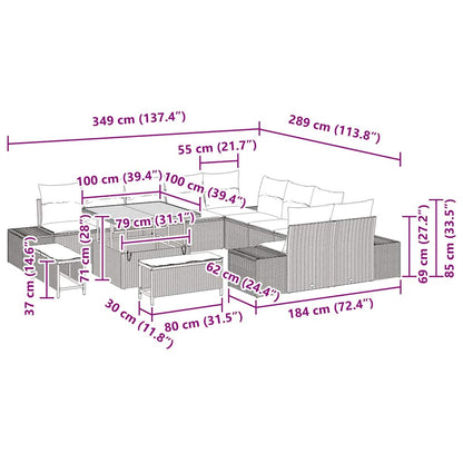 Gartensofa-set mit Kissen 13 pcs Beige Poly-Rattan