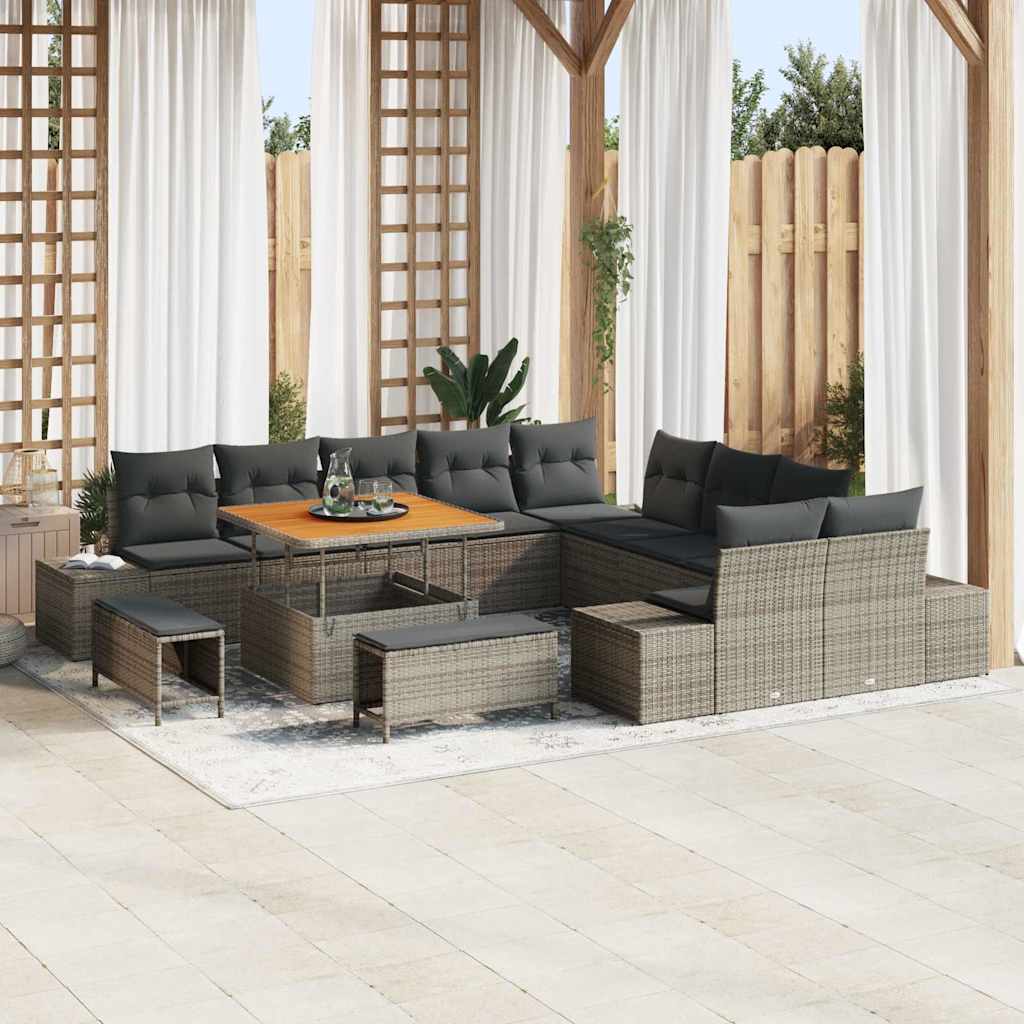 Gartensofa-set mit Kissen 13 pcs Grau Poly-Rattan