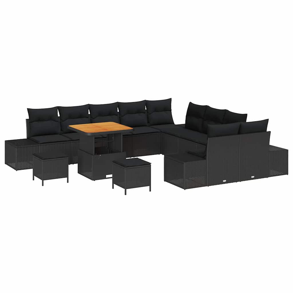 Gartensofa-set mit Kissen 13 pcs Schwarz Poly-Rattan