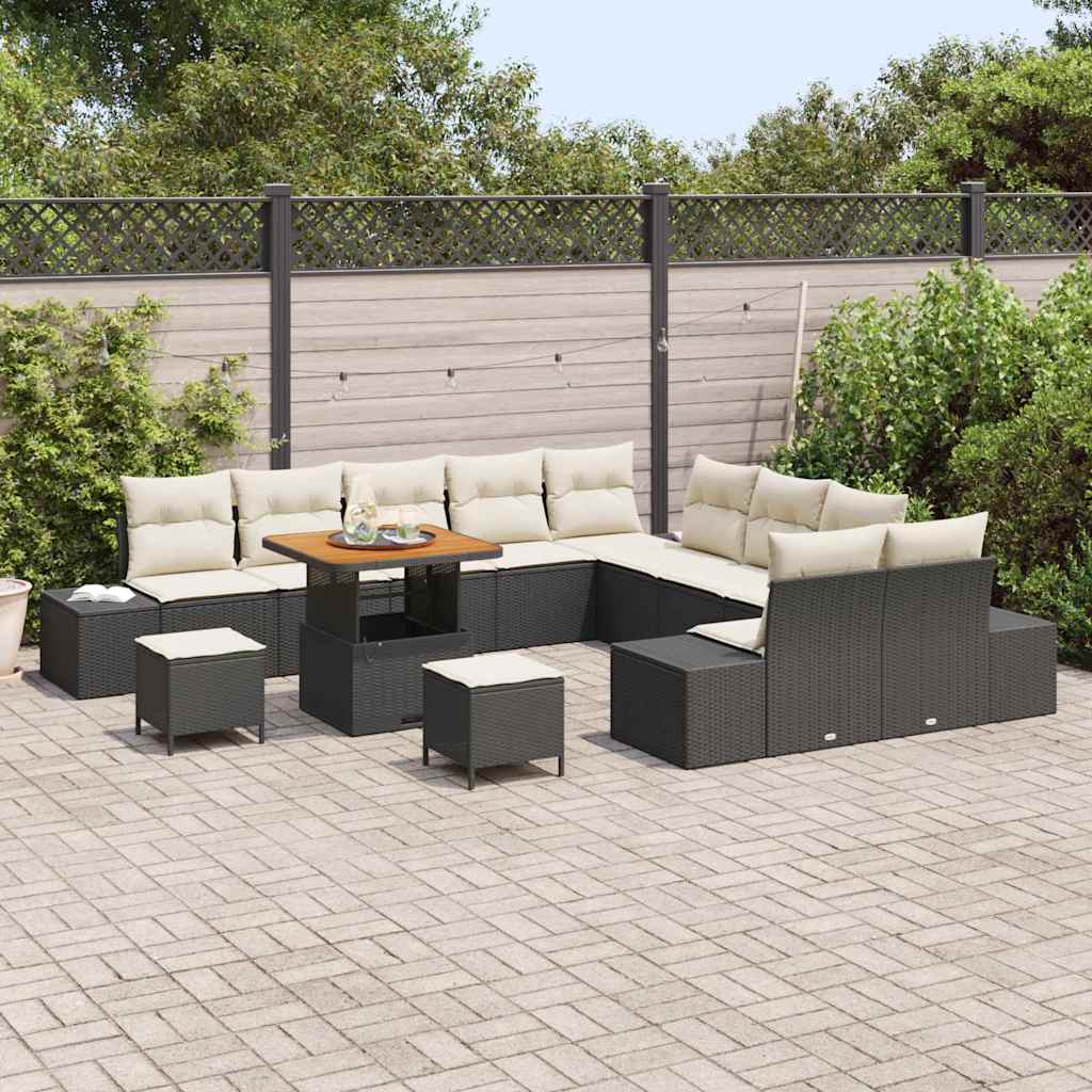 Gartensofa-set mit Kissen 13 pcs Schwarz Poly-Rattan
