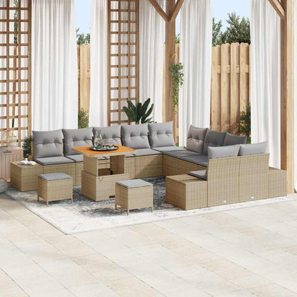 Gartensofa-set mit Kissen 13 pcs Beige Poly-Rattan