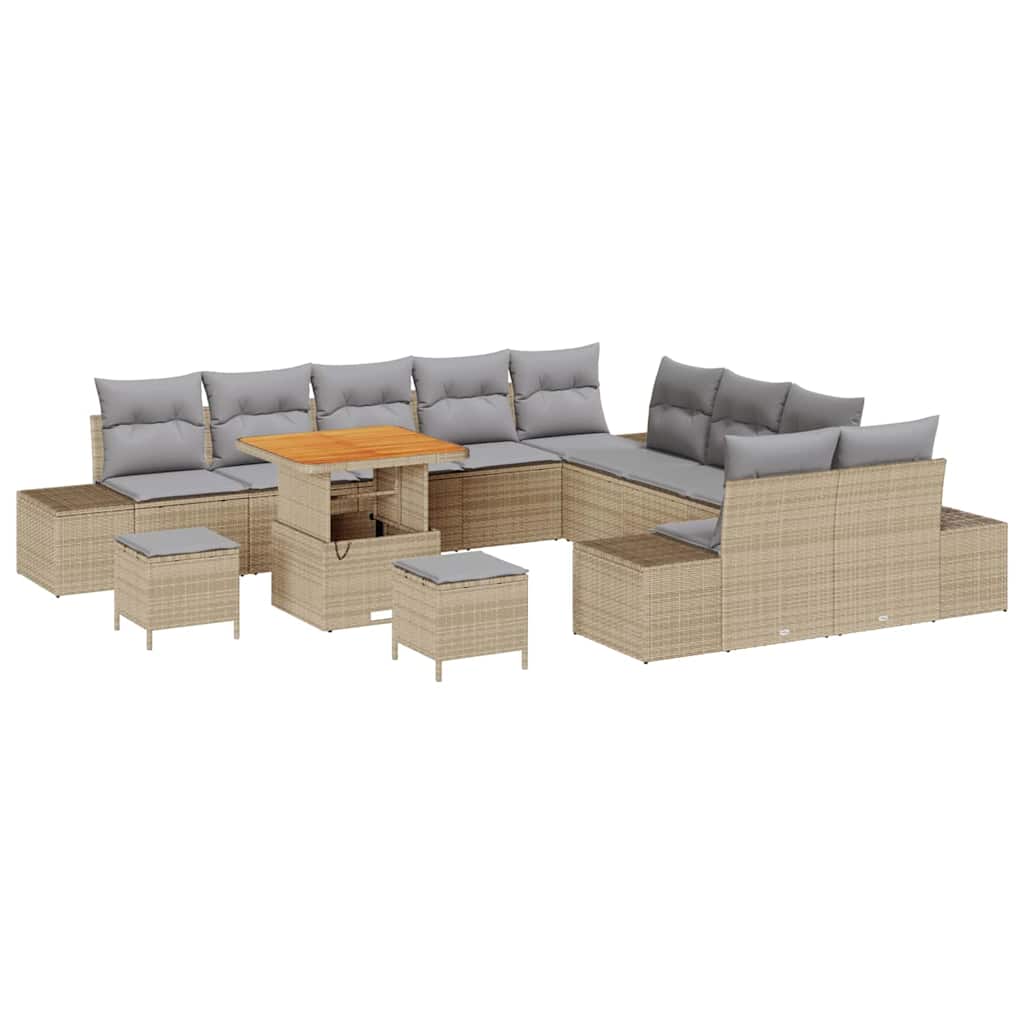 Gartensofa-set mit Kissen 13 pcs Beige Poly-Rattan