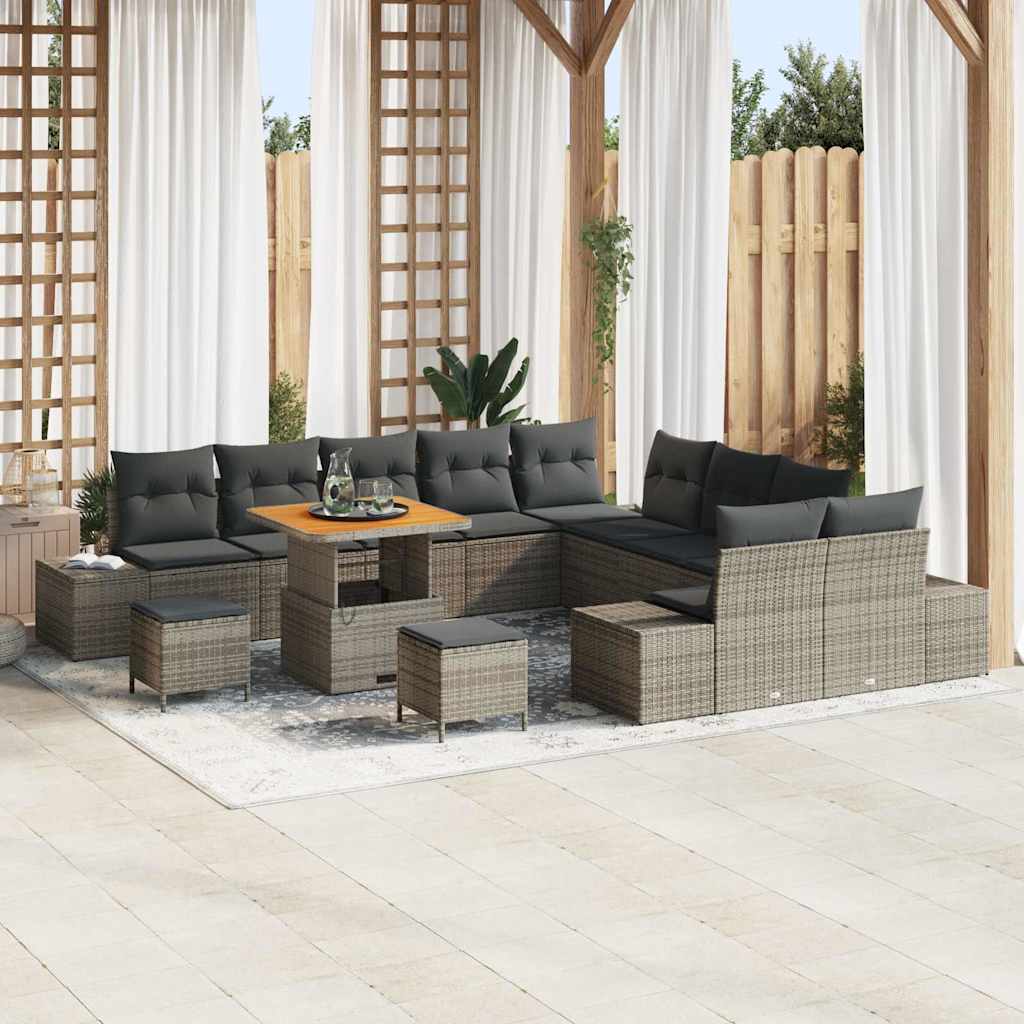 Gartensofa-set mit Kissen 13 pcs Grau Poly-Rattan