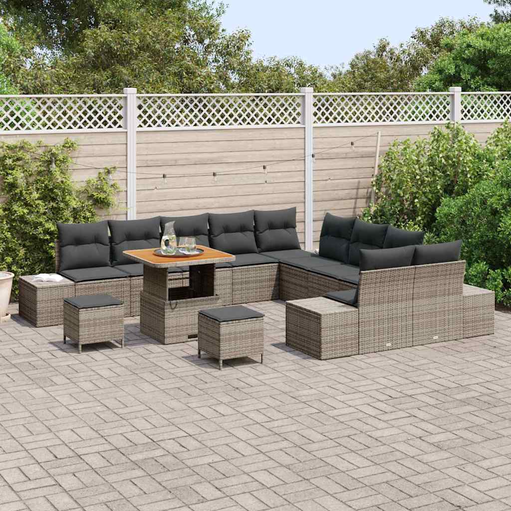 Gartensofa-set mit Kissen 13 pcs Grau Poly-Rattan