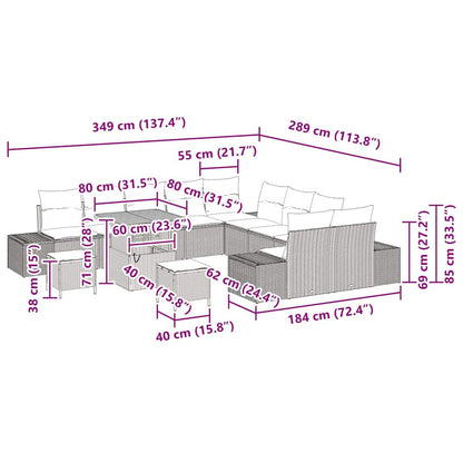 Gartensofa-set mit Kissen 13 pcs Grau Poly-Rattan
