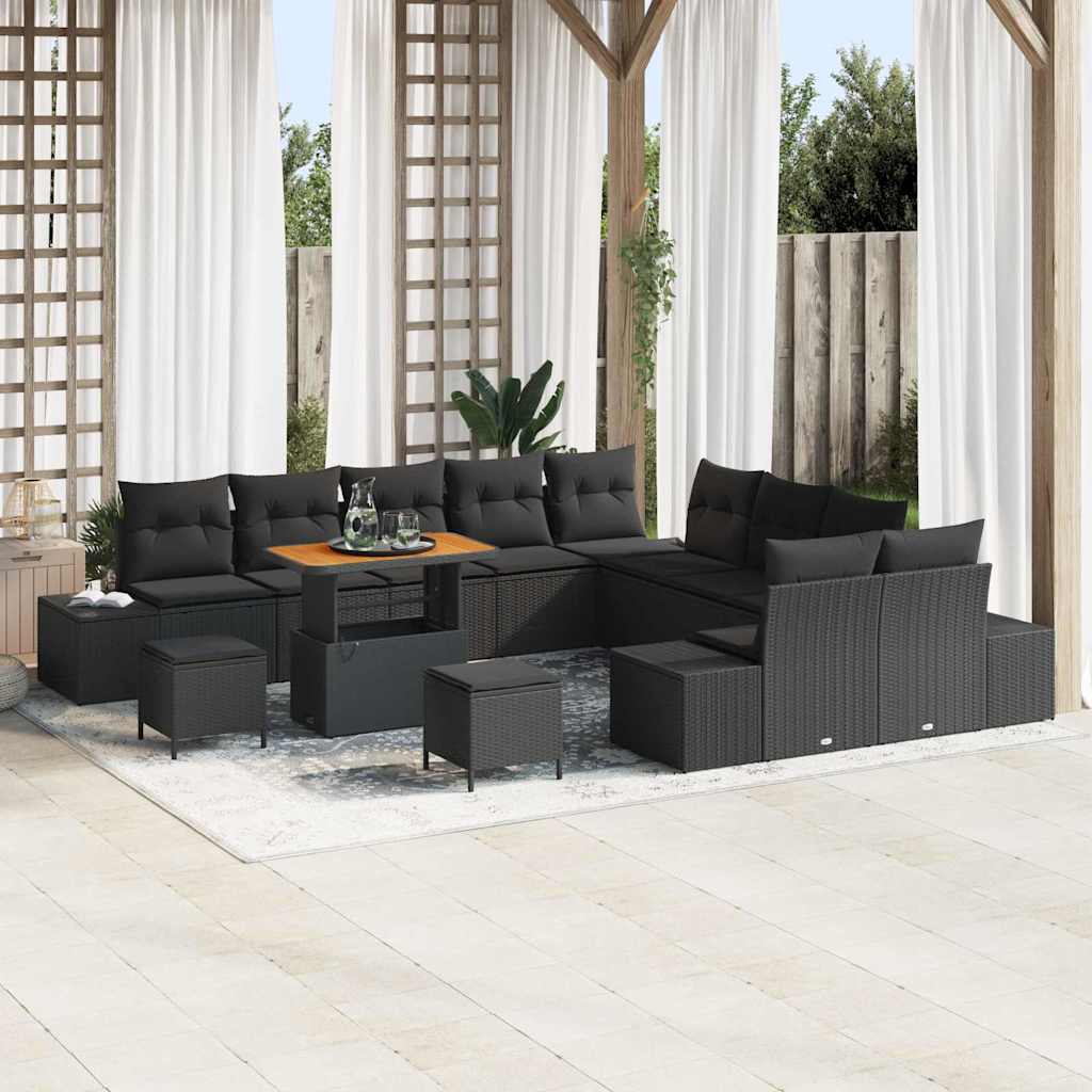Gartensofa-set mit Kissen 13 pcs Schwarz Poly-Rattan