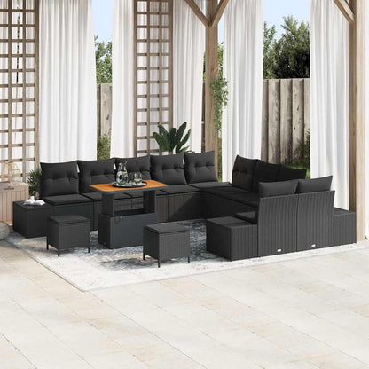 Gartensofa-set mit Kissen 13 pcs Schwarz Poly-Rattan