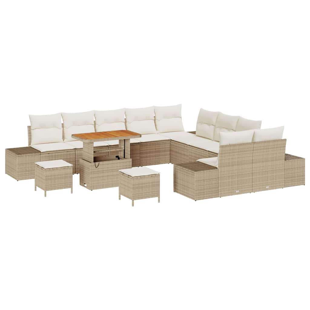 Gartensofa-set mit Kissen 13 pcs Beige Poly-Rattan
