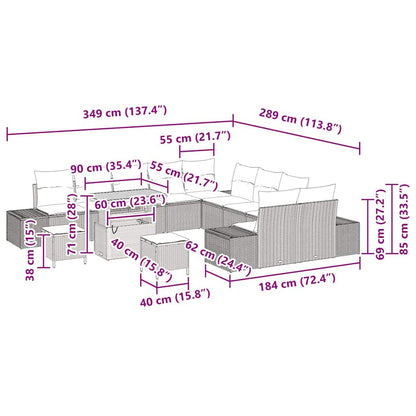 Gartensofa-set mit Kissen 13 pcs Grau Poly-Rattan